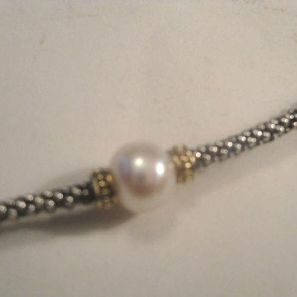 Lagos Silver/Gold Luna 925 Caviar Pearls Necklace 18"L - Picture 5 of 8